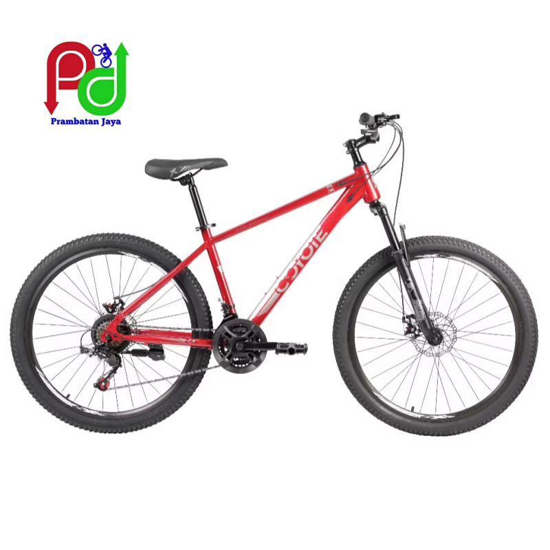 Sepeda gunung Coyote 26 warna merah di Kudus 3x7 speed tampak samping